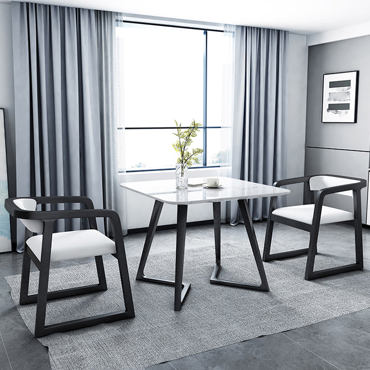 Moderner Stil weißer Esstisch gesinterten Steintisch mit Holzbasis für Zuhause