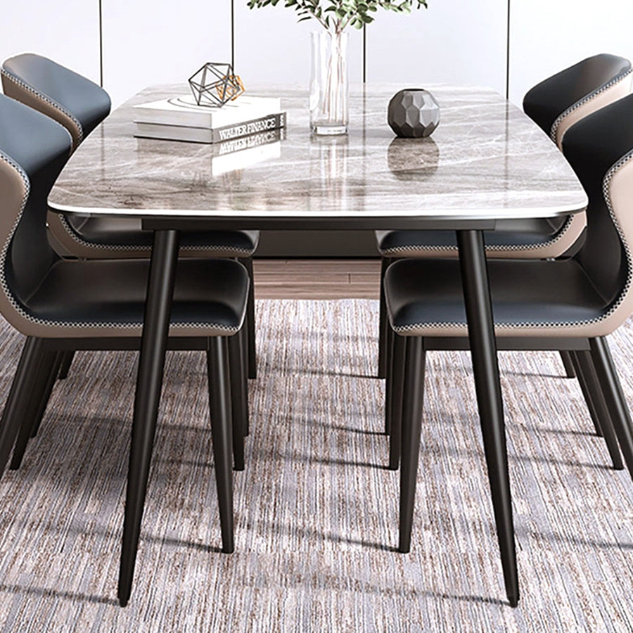 Industrial Sintered Stone Dining Table 4 Legs Carbon Steel Base Rectangle Table for Home