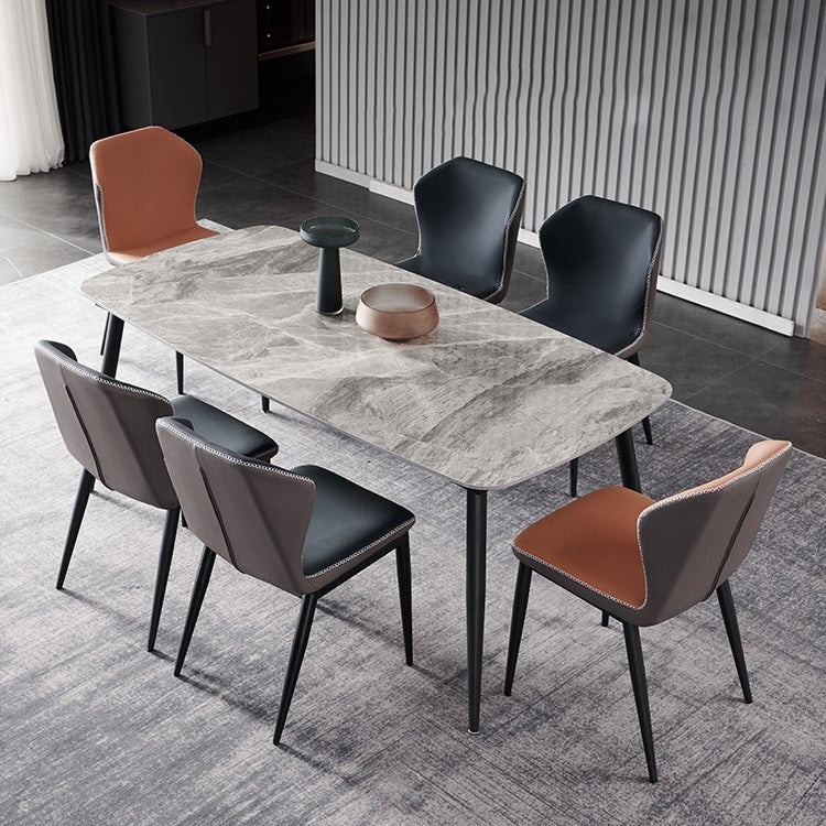 Industrial Sintered Stone Dining Table 4 Legs Carbon Steel Base Rectangle Table for Home