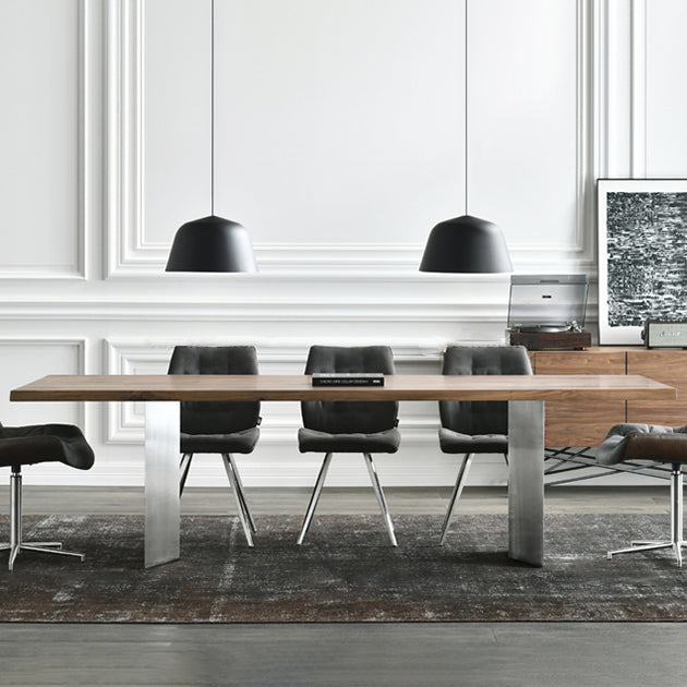 Mesa de comedor rectangular industrial de metal, mesa superior de madera para cocina y comedor