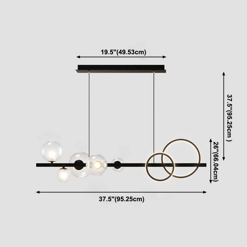 Modern Pendant Chandelier Globe Circle Island Lights 7 Light Metal Island Lamps in Black