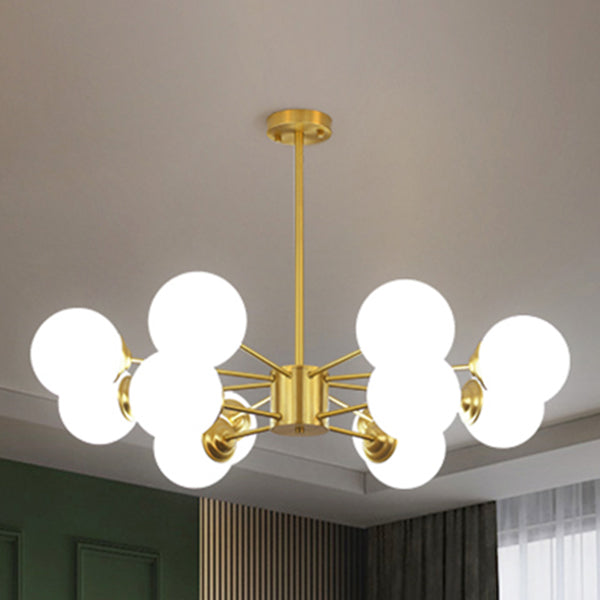 Gold Chandelier Lighting Fixtures Designer Style Multi-Head Suspension Light with White Glass Shade