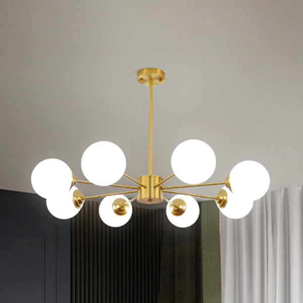 Gold Chandelier Lighting Fixtures Designer Style Multi-Head Suspension Light with White Glass Shade