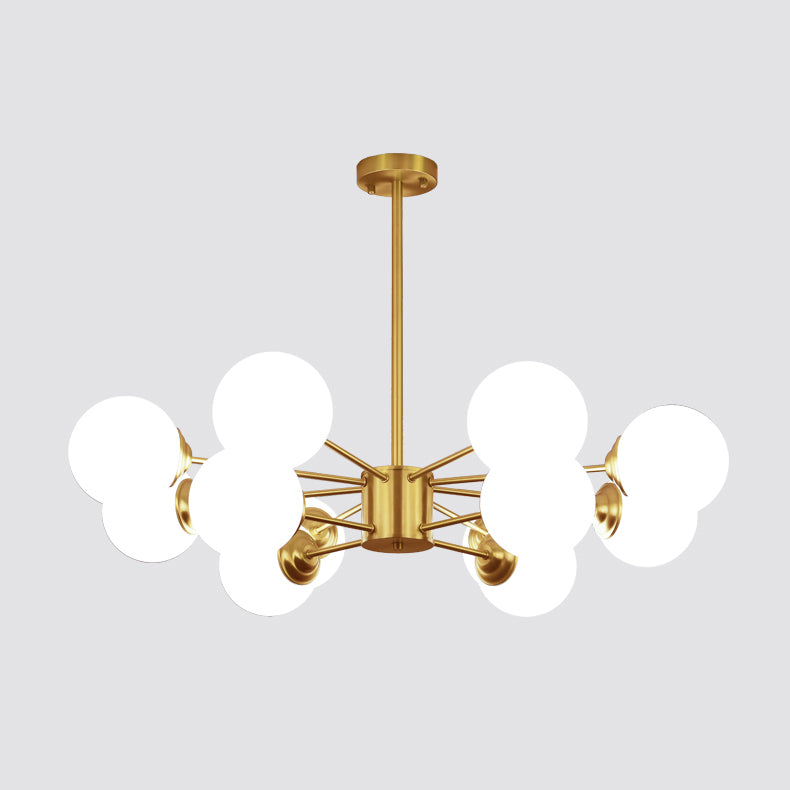 Gold Chandelier Lighting Fixtures Designer Style Multi-Head Suspension Light with White Glass Shade