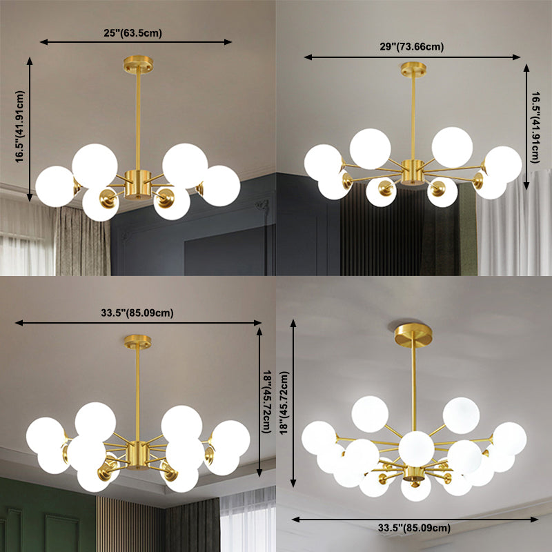 Gold Chandelier Lighting Fixtures Designer Style Multi-Head Suspension Light with White Glass Shade
