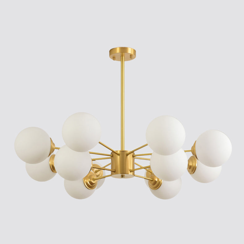 Gold Chandelier Lighting Fixtures Designer Style Multi-Head Suspension Light with White Glass Shade