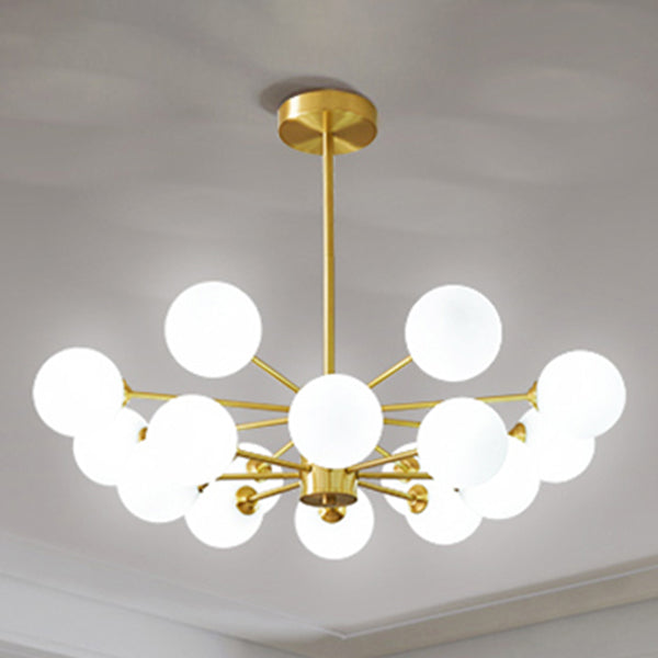 Gold Chandelier Lighting Fixtures Designer Style Multi-Head Suspension Light with White Glass Shade