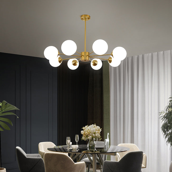 Gouden kroonluchter verlichtingsarmaturen Designer Style Multi-head Suspension Light met witte glazen schaduw