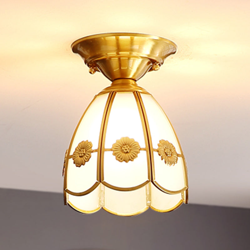 Sitting Room Colonial Style Ceiling Light Metal Overhead Lighting Fixture in Gold