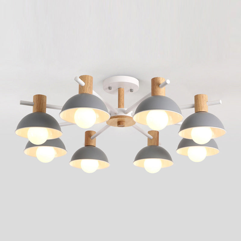 Metalen kom schaduw plafondlicht macaron stijl 8-licht houten verlichting armatuur voor slaapkamer