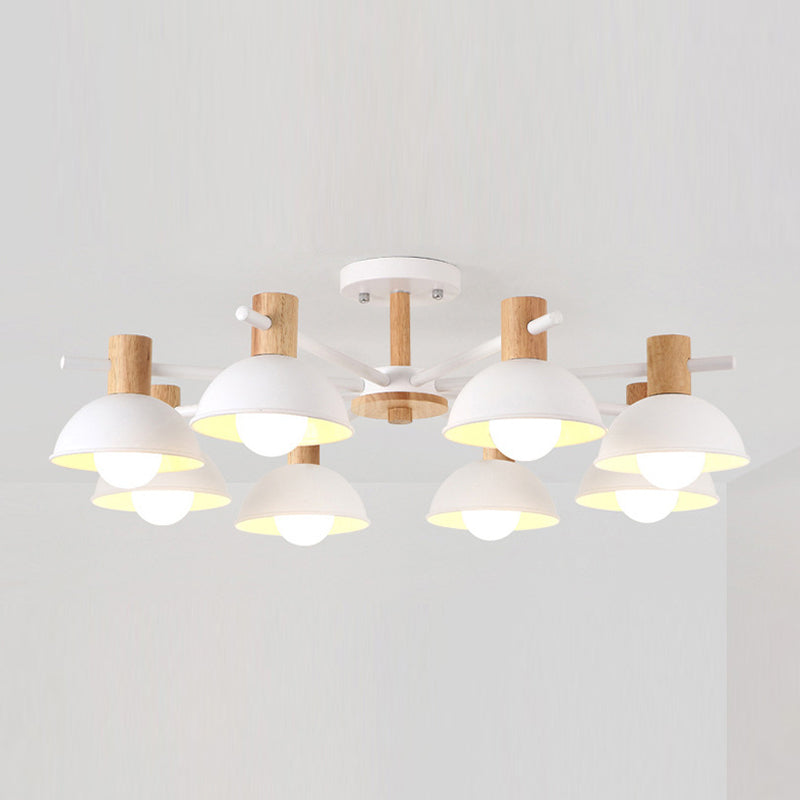 Metalen kom schaduw plafondlicht macaron stijl 8-licht houten verlichting armatuur voor slaapkamer