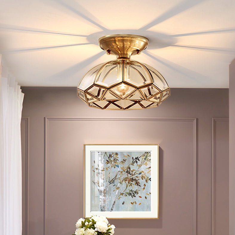 Colonial Style Ceiling Light Glass Shade Metal Semi Flush Mount Light for Living Room