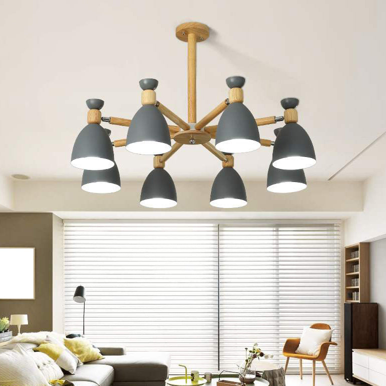 Woonkamer kroonluchter macaron houten hanglamp lichter met Bell Metal Shade