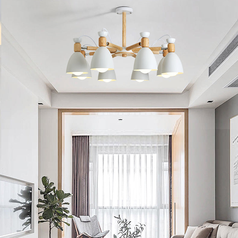 Woonkamer kroonluchter macaron houten hanglamp lichter met Bell Metal Shade