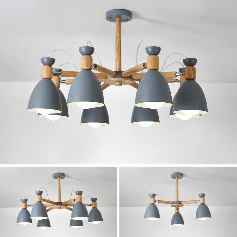 Woonkamer kroonluchter macaron houten hanglamp lichter met Bell Metal Shade