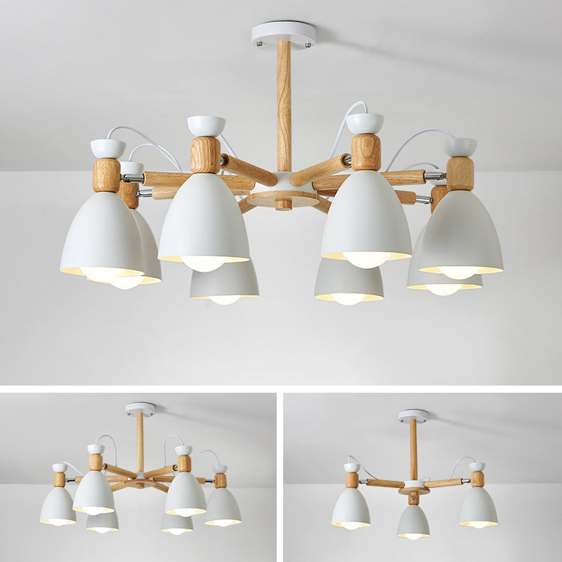 Woonkamer kroonluchter macaron houten hanglamp lichter met Bell Metal Shade