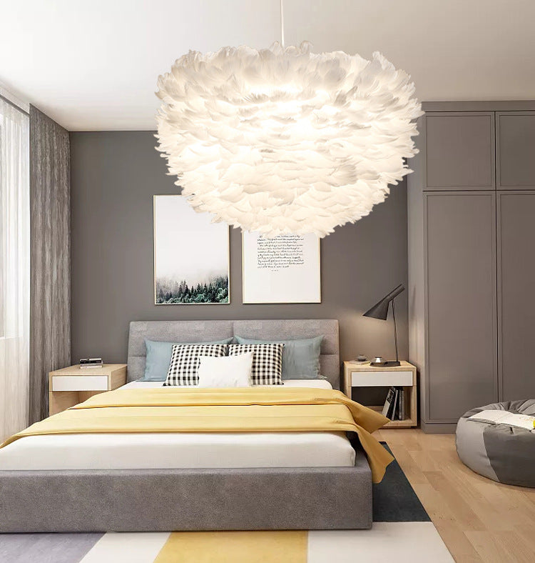 Modern Style Feather Hanging Lights White Simple Hanging Lamp Kit for Living Room