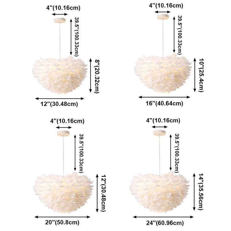 Modern Style Feather Hanging Lights White Simple Hanging Lamp Kit for Living Room