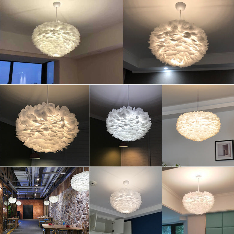 Modern Style Feather Hanging Lights White Simple Hanging Lamp Kit for Living Room