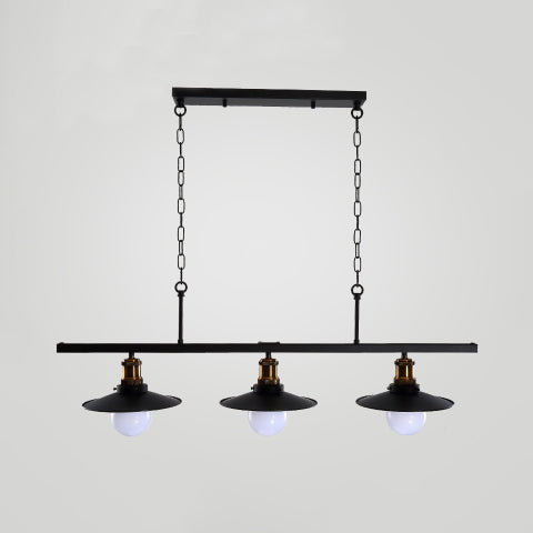 Flared Metal Hanging Ceiling Light Industrial 2/3 Lights Kitchen Pendant Light with Adjustable Chain in Black