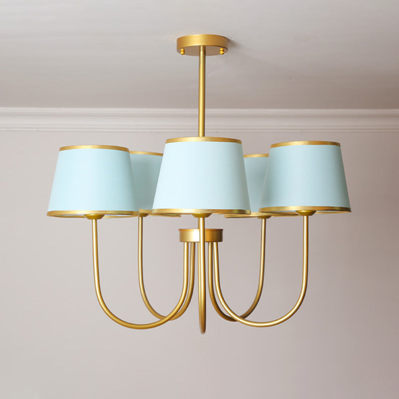 Multi-Head Chandelier Lighting Fixtures American Style Metal Suspension Light with Fabric Shade