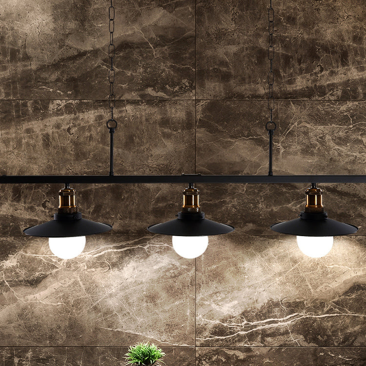 Luz de techo colgante de metal acampanado Industrial de 2/3 luces colgante de cocina con cadena ajustable en negro
