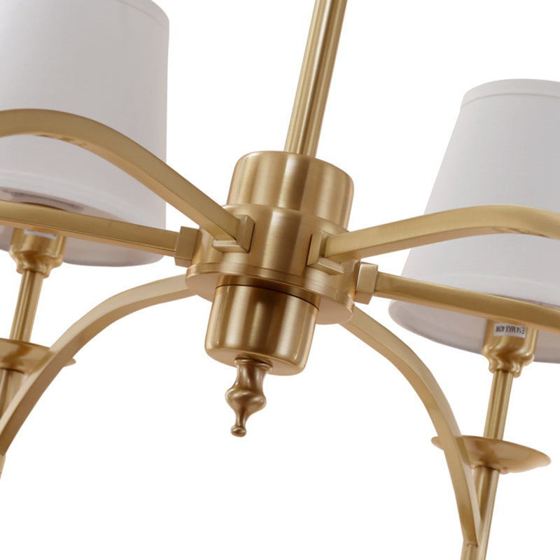 Multi-Head Chandelier Lighting Fixtures Traditional Barrel Suspension Lamp with White Fabric Shade