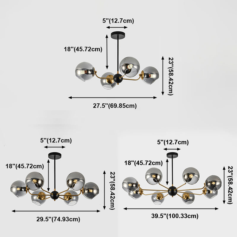 Eenvoud Kroonluchter Lichte bevestiging met bolvormige glazen schaduw metalen hangende plafondlampen