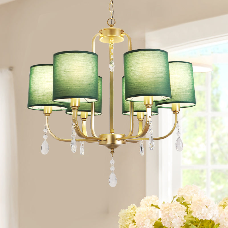 6-Light Chandelier Lighting Fixtures American Style Cylinder Suspension Light with Fabric Shade