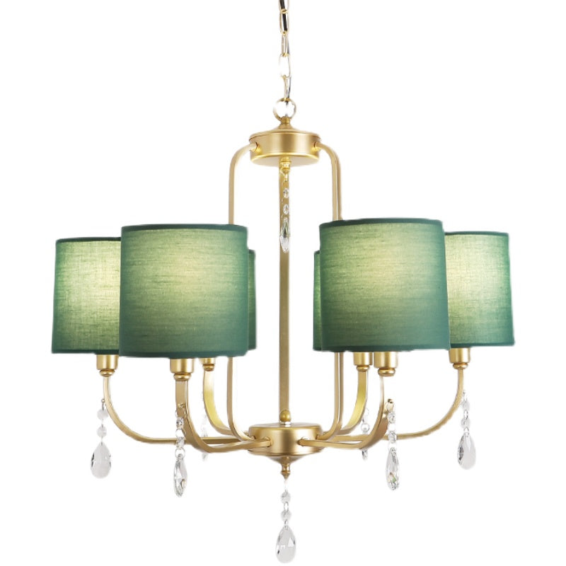 6-Light Chandelier Lighting Fixtures American Style Cylinder Suspension Light with Fabric Shade
