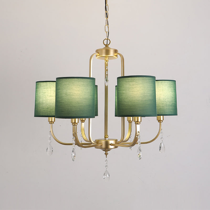 6-Light Chandelier Lighting Fixtures American Style Cylinder Suspension Light with Fabric Shade