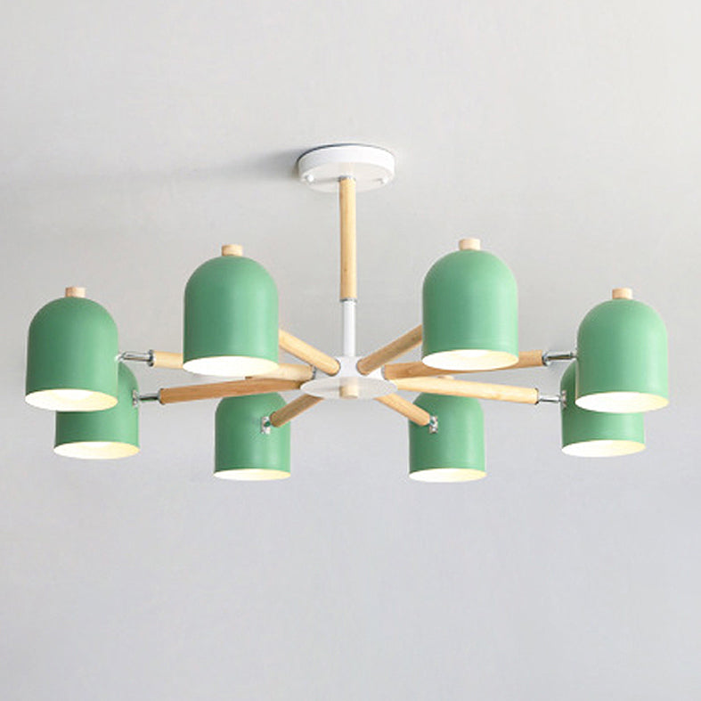 Cloche Shade Wooden Chandelier Nordic Adjustable Suspension Light for Bedroom