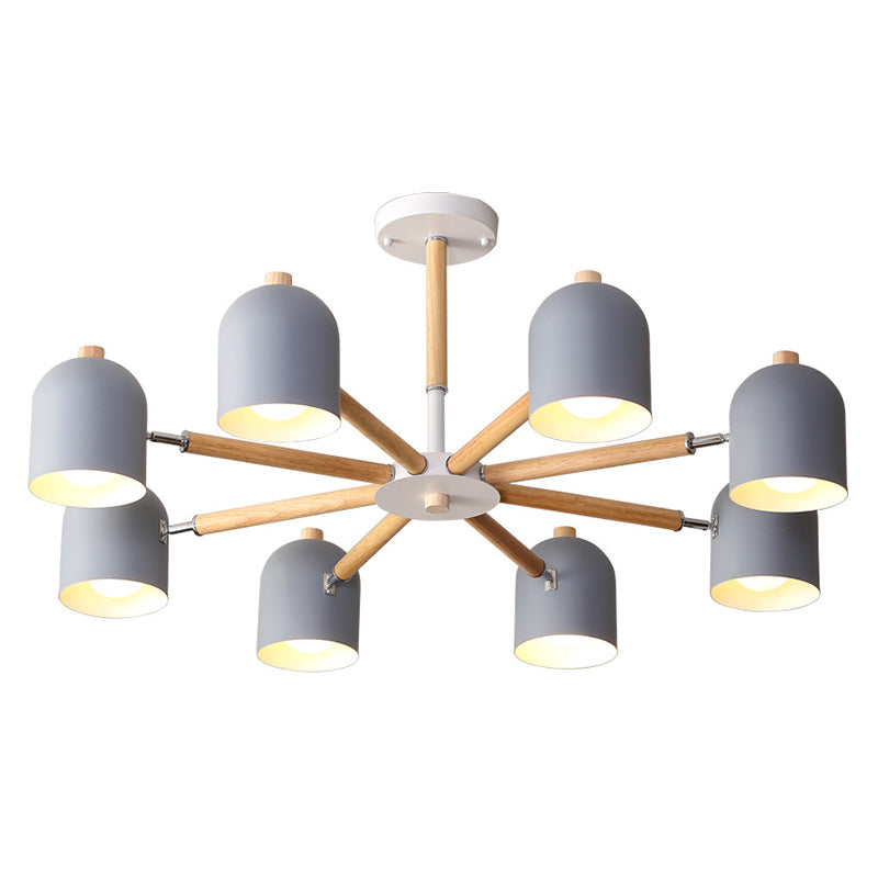 Cloche Shade Wooden Chandelier Nordic Adjustable Suspension Light for Bedroom