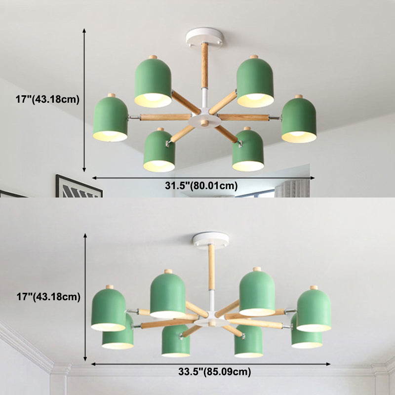 Cloche Shade Wooden Chandelier Nordic Adjustable Suspension Light for Bedroom