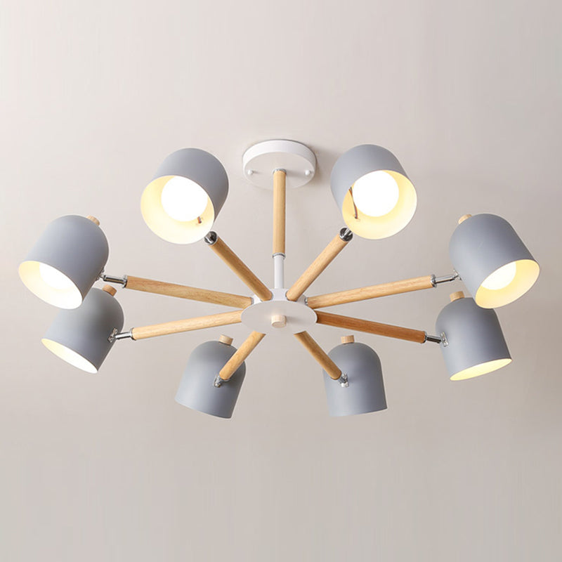 Cloche Shade Wooden Chandelier Nordic Adjustable Suspension Light for Bedroom