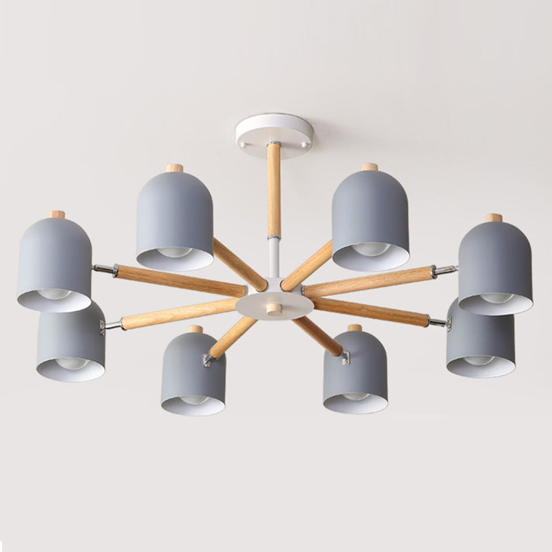 Cloche Shade Wooden Chandelier Nordic Adjustable Suspension Light for Bedroom