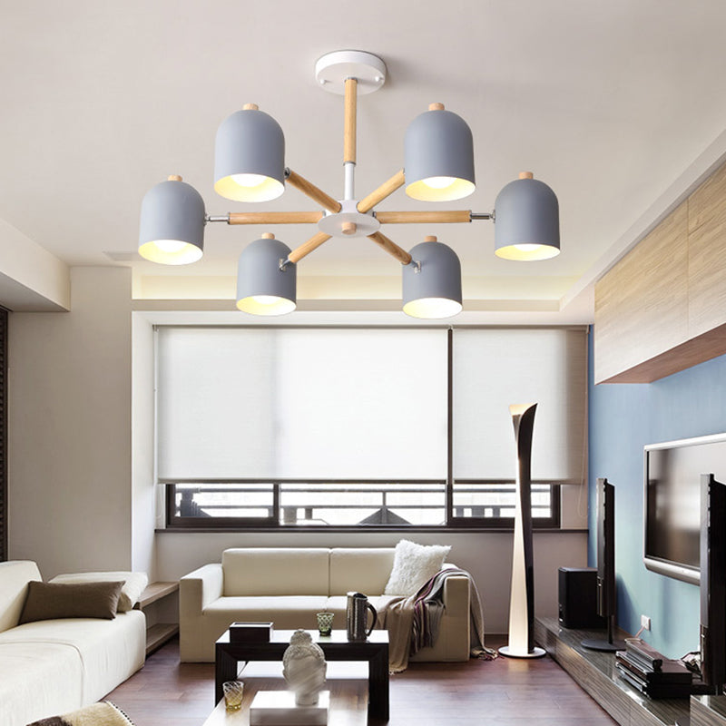 Cloche Shade Wooden Chandelier Nordic Adjustable Suspension Light for Bedroom