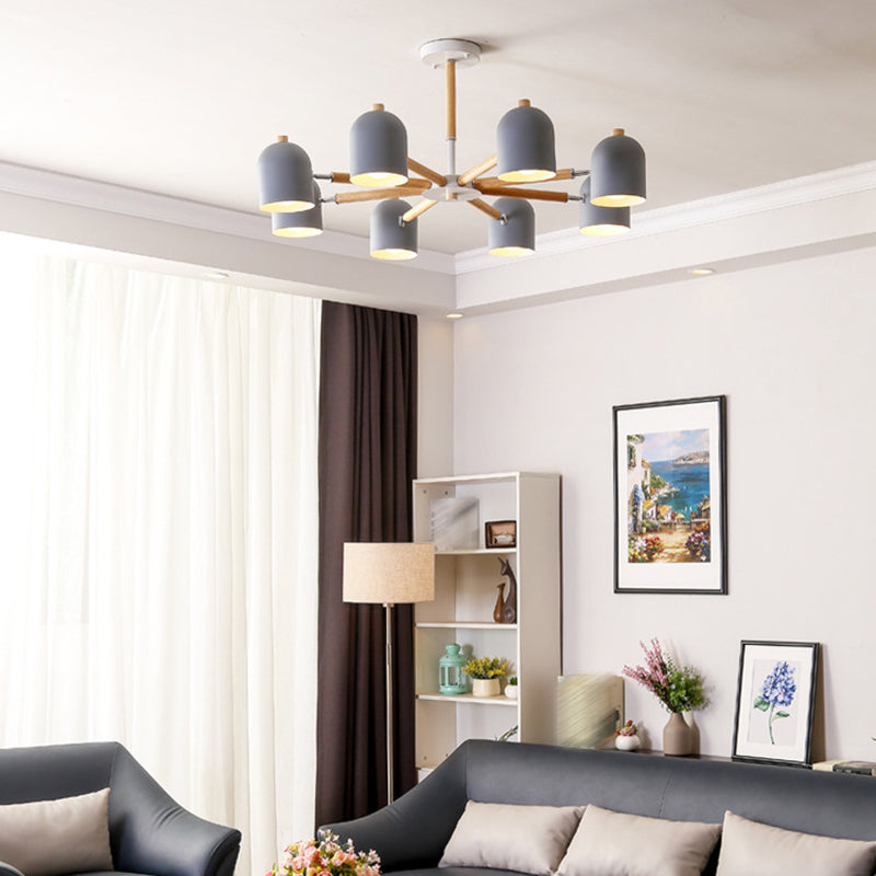 Cloche Shade Wooden Chandelier Nordic Adjustable Suspension Light for Bedroom