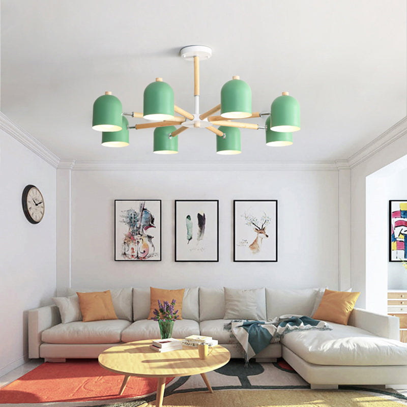 Cloche Shade Wooden Chandelier Nordic Adjustable Suspension Light for Bedroom