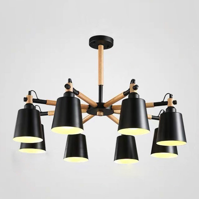 Cone Shade Metal Hanging Lamp Macaron Style Wood Chandelier for Living Room