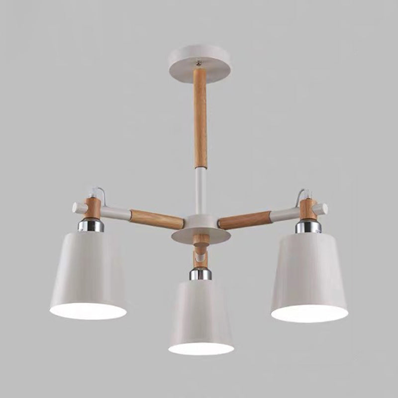 Cone Shade Metal Hanging Lamp Macaron Style Wood Chandelier for Living Room