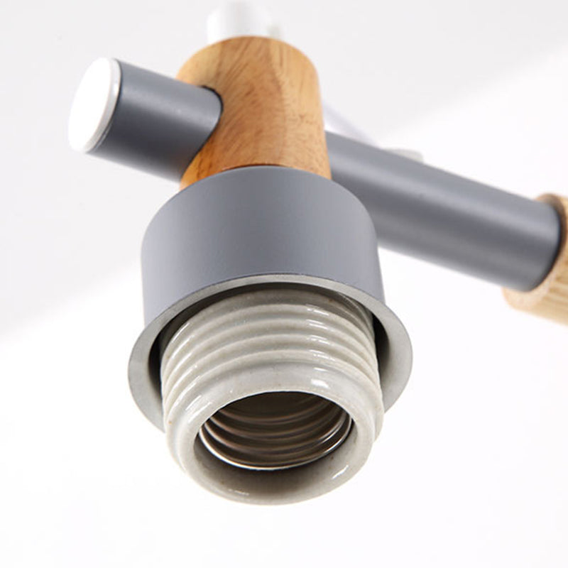 Cone Shade Metal Hanging Lamp Macaron Style Wood Chandelier for Living Room