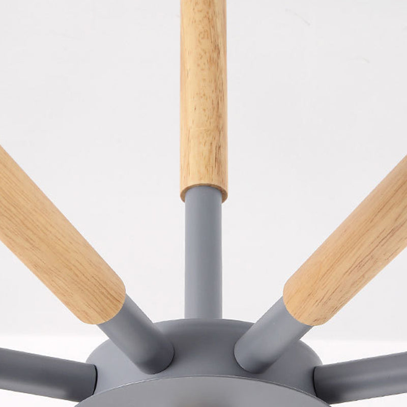 Cone Shade Metal Hanging Lamp Macaron Style Wood Chandelier for Living Room