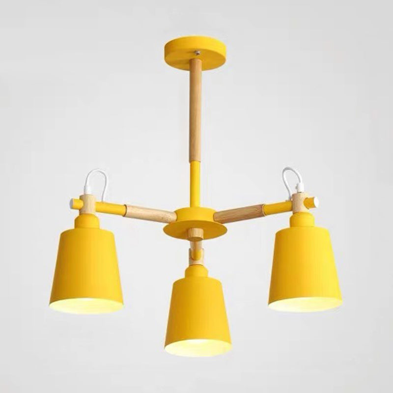 Kegelschaduw metalen hangende lamp macaron stijl hout kroonluchter voor woonkamer