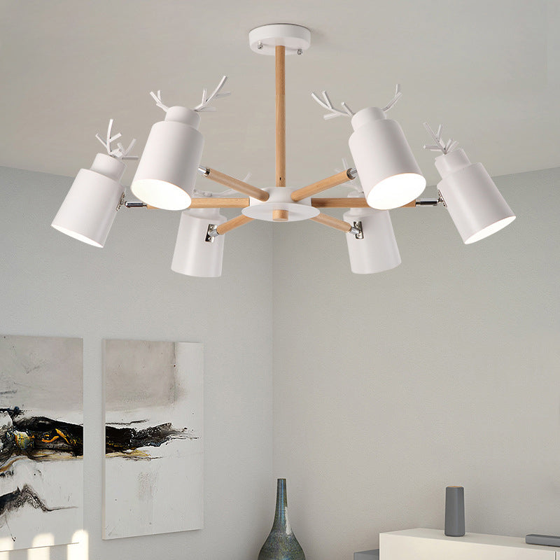 Witte gewei kroonluchter lamp Noordse metalen hangend licht met houten arm