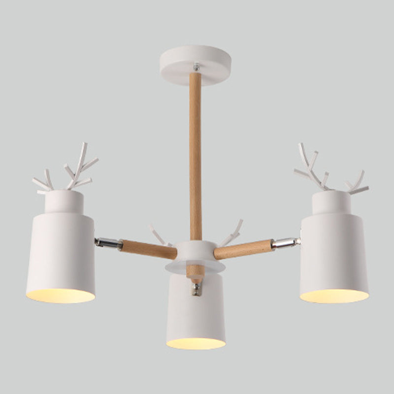 Witte gewei kroonluchter lamp Noordse metalen hangend licht met houten arm