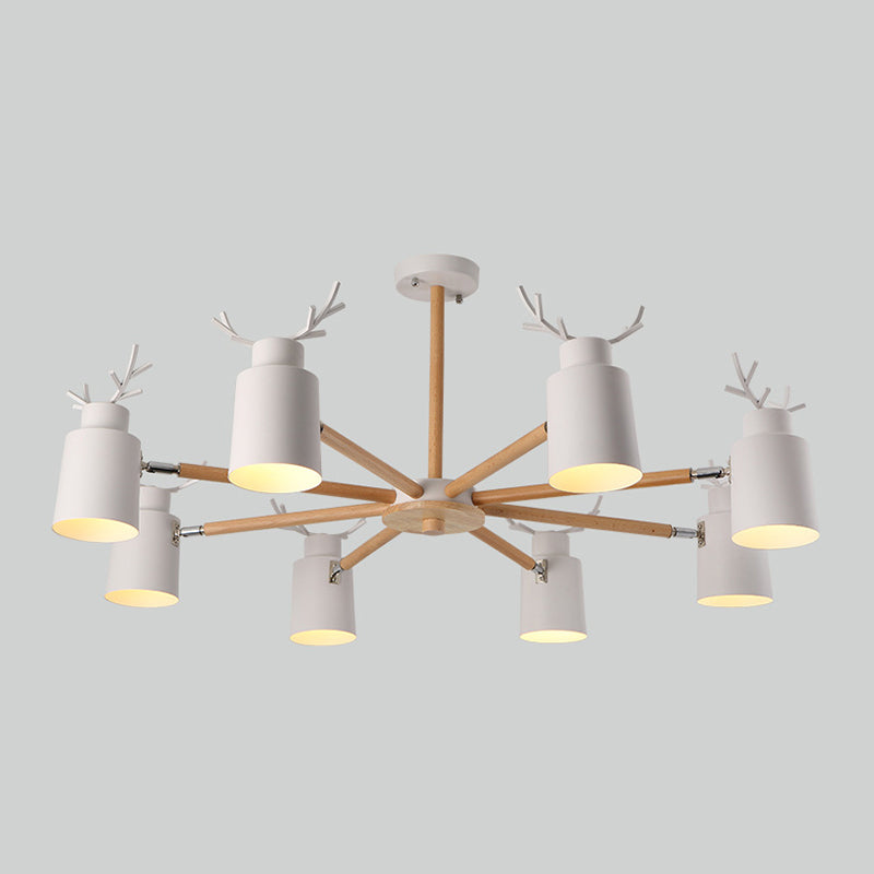 Witte gewei kroonluchter lamp Noordse metalen hangend licht met houten arm