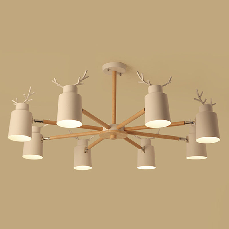 Witte gewei kroonluchter lamp Noordse metalen hangend licht met houten arm