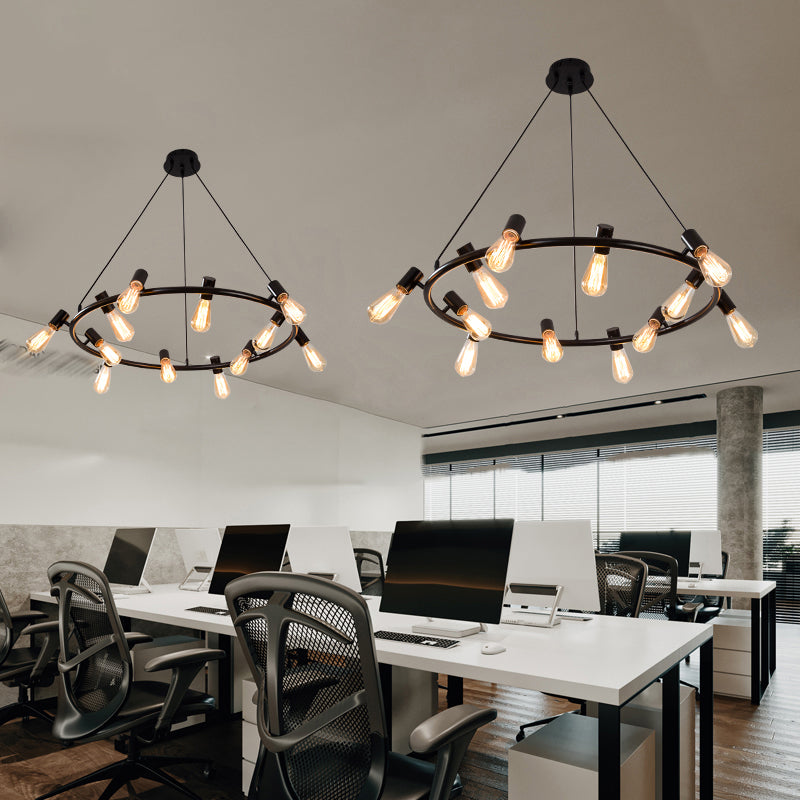 Accesorios de iluminación de araña de ruedas de carretas Luz de suspensión de múltiples cabezas industriales para sala de estar