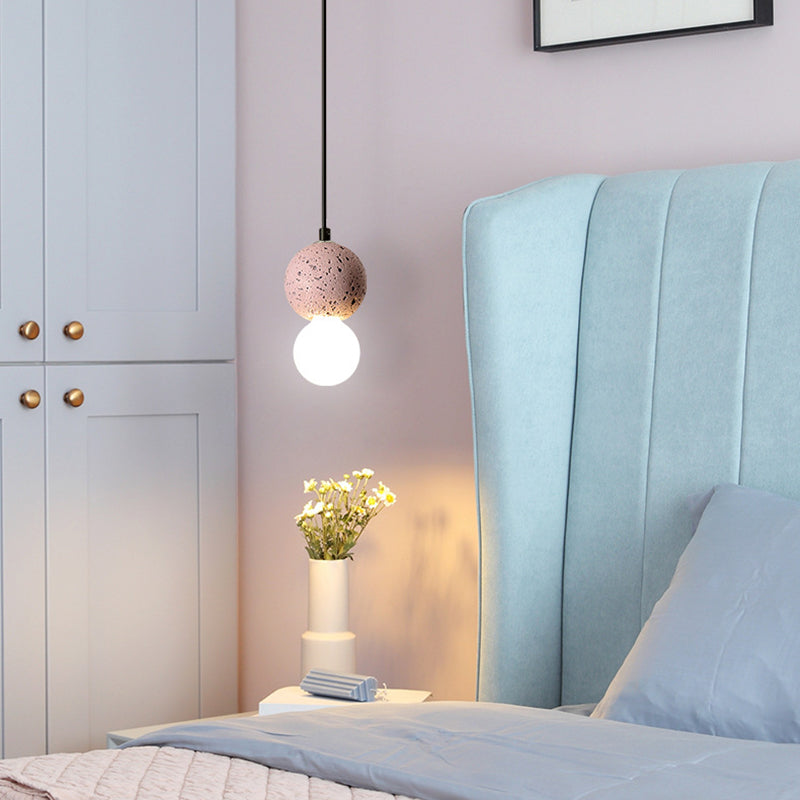 1 Light Stone Pendant Light Modern Minimalist Suspension Lighting for Bedroom